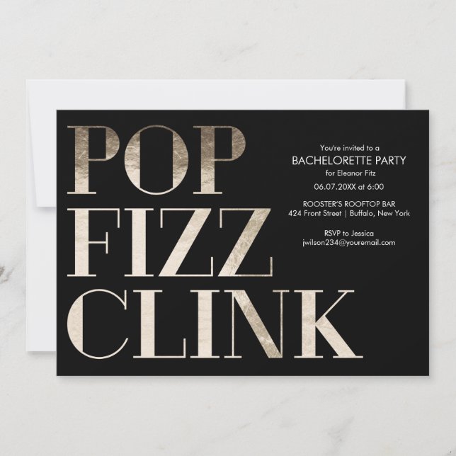 Pop Fizz Clink Gold Bachelorette Party Faux Foil Invitation (Front)