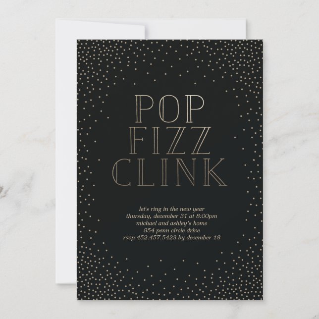 POP FIZZ CLINK holiday party invitation (Front)
