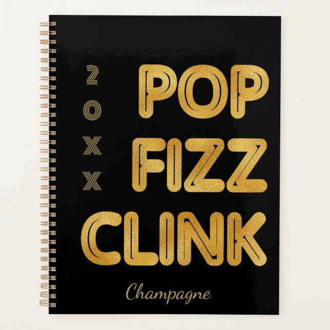 Pop Fizz Clink Modern Typography New Year's Eve Planner (Front)