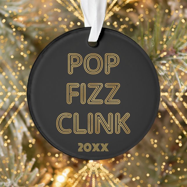 Pop Fizz Clink Modern Typography Photo Ornament (Creator Uploaded)