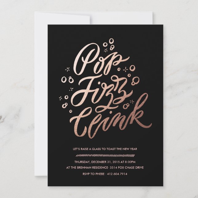 Pop, Fizz, Clink!  New Years Eve Party Invitation (Front)