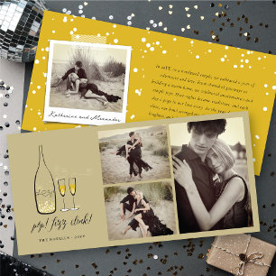 Pop Fizz Clink Stylish Gold Champagne Chic 3 Photo Holiday Card
