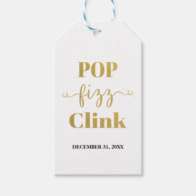 POP FIZZ CLINK White & Gold Gift Tag (Front)