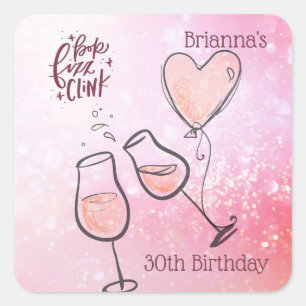 Pop Fizz Clink Wine Glass Champagne Celebration Square Sticker