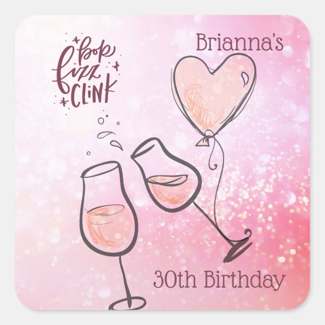 Pop Fizz Clink Wine Glass Champagne Celebration Square Sticker (Front)
