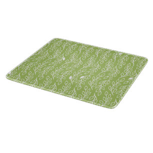 Pop Flowers Leaves green Glass Cutting Board Small
