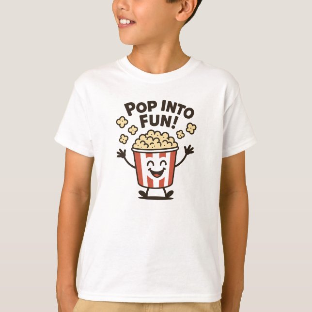 Pop Into Fun Cute Red Popcorn Design T-Shirt (Front)