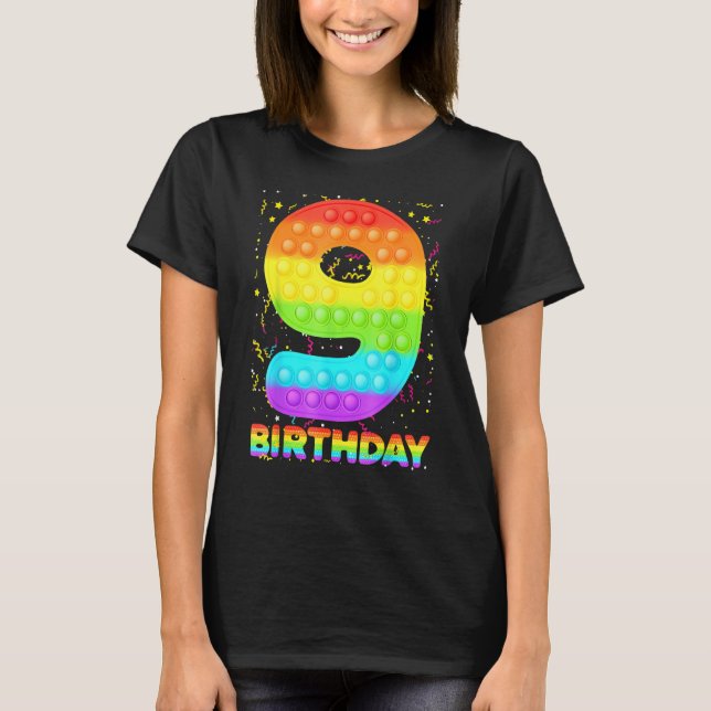 Pop It 9th Birthday Girls Boys 9 Years Old Fidget  T-Shirt (Front)