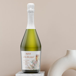 Pop It Baby Shower Boho Pampas grass Floral Sparkling Wine Label