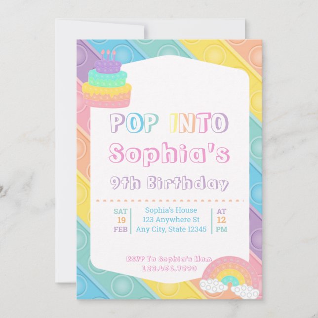 Pop It Birthday Party Pastel Pop Bubble Fidget Invitation (Front)