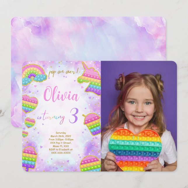 Pop it Birthday Photo Invitation (Front/Back)