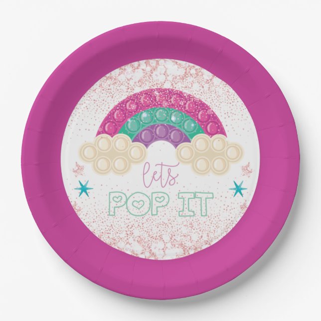 Pop It Birthday Rainbow Paper Plate (Front)