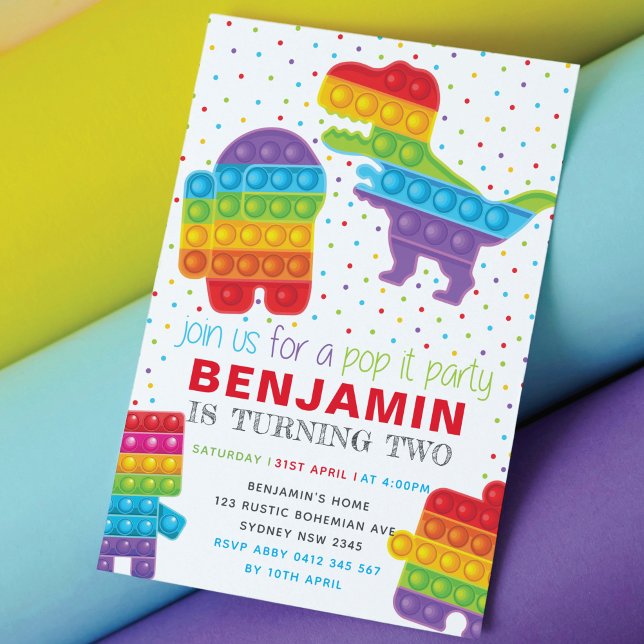 Pop It Boy Birthday Dinosaur Robot Birthday Invitation (Creator Uploaded)