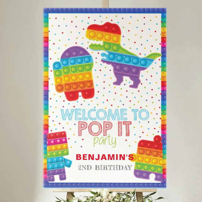 Pop It Boy Birthday Dinosaur Robot Personalized Poster (Creator Uploaded)