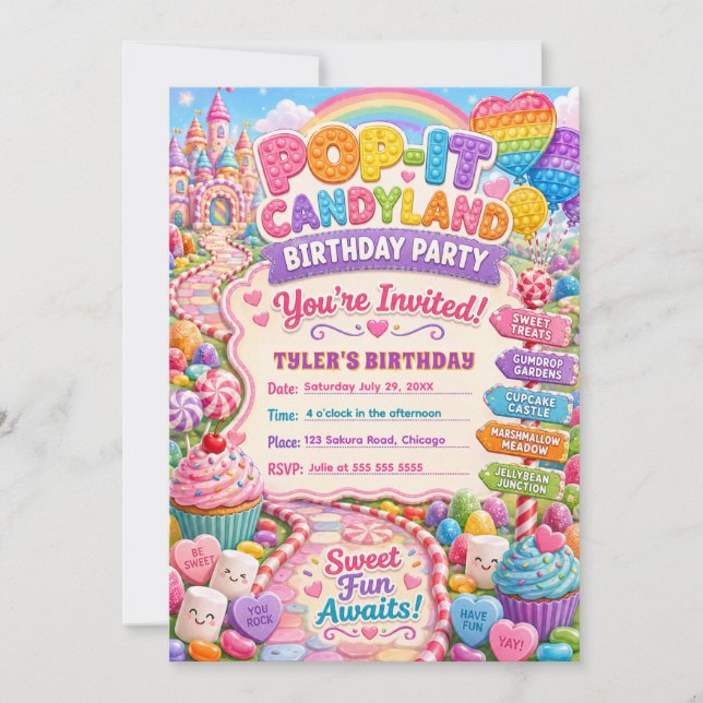 Pop-It Candyland Birthday Party Invitation (Front)