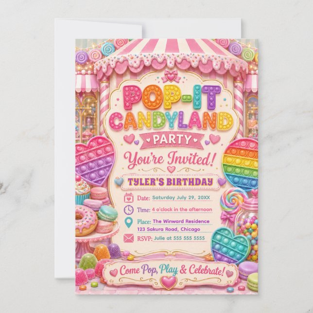 Pop-It Candyland Birthday Party Invitation (Front)