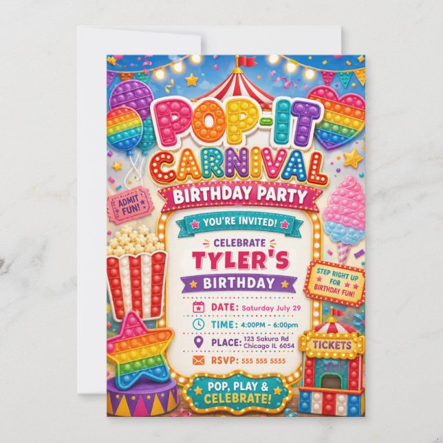Pop-It Carnival Birthday Party Invitation (Front)
