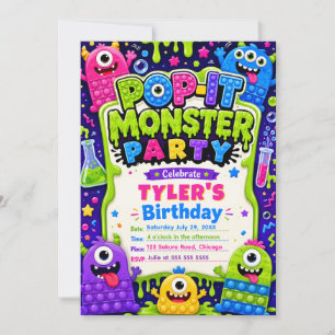 Pop It Cute Monsters Birthday Party Invitation