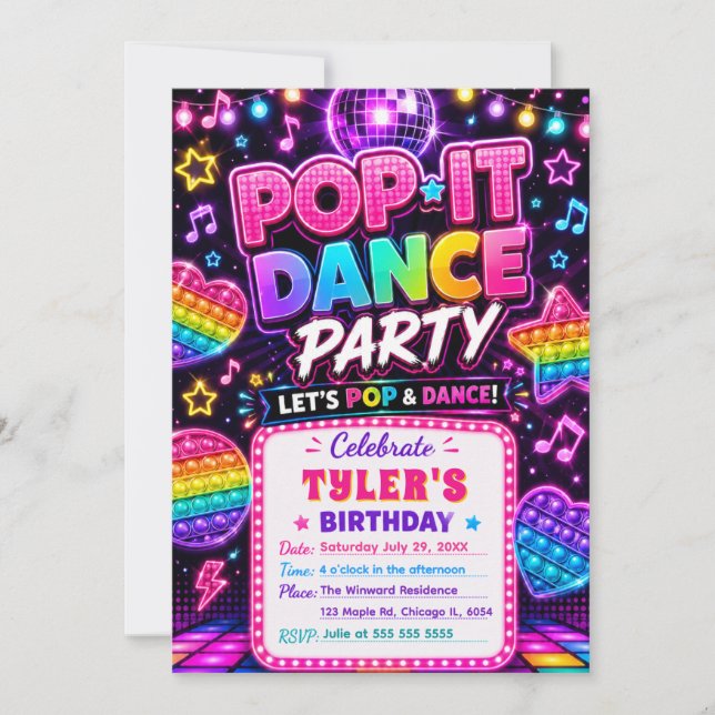 Pop It Dance Birthday Party Invitation (Front)