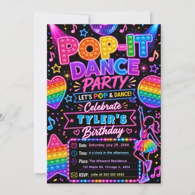 Pop It Dance Birthday Party Invitation (Front)