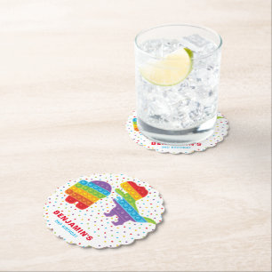 Pop It Dinosaur Robot Boy Birthday Paper Coaster