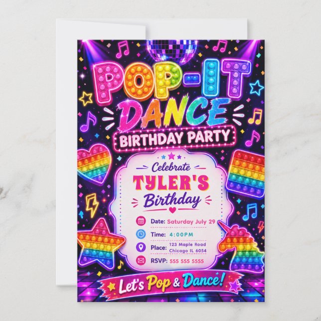 Pop It Disco Birthday Party Invitation (Front)