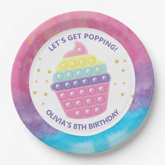 Pop it fidget birthday party paper plate (Front)