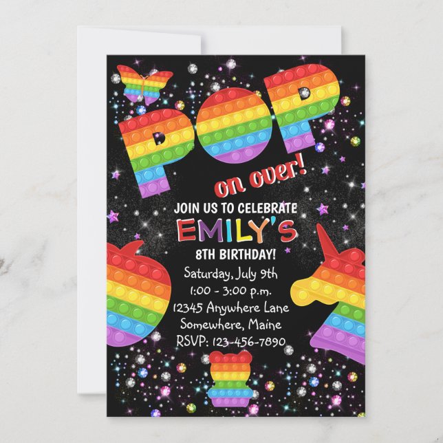 Pop It Fidget Rainbow Birthday Party Invitations (Front)