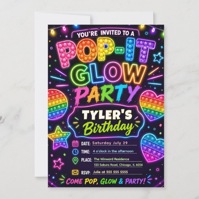 Pop It Glow Birthday Party Invitation (Front)