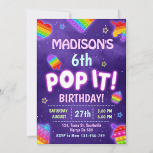 Pop it Glow Kids Birthday Party Invitation