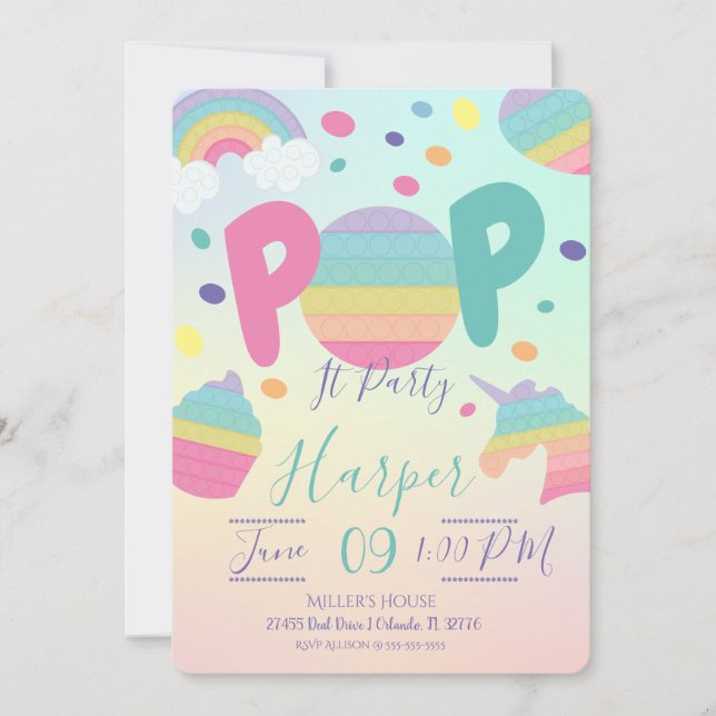 Pop It Kid's Birthday Invitation (Front)