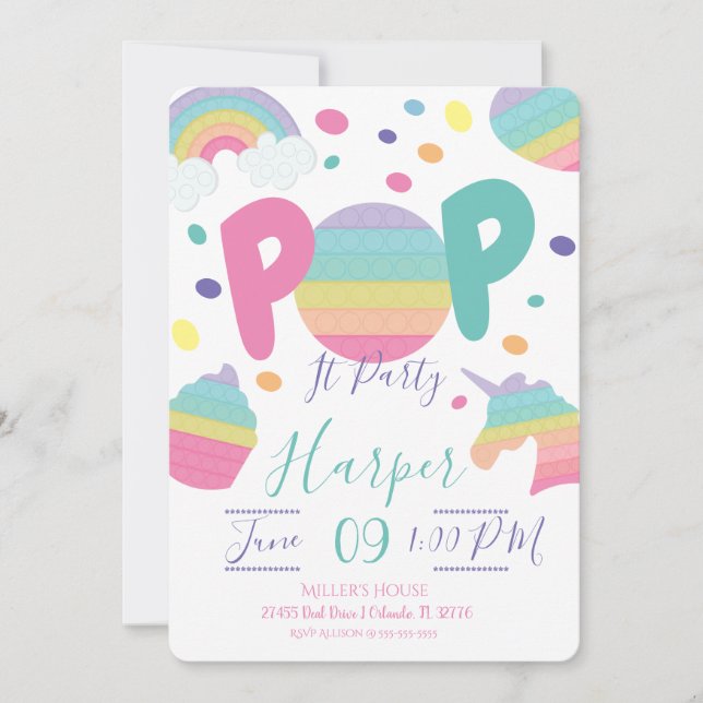 Pop It Kid's Birthday Invitation (Front)