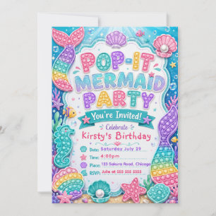 Pop It Mermaid Birthday Party Invitation