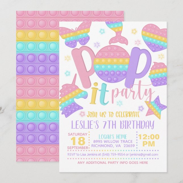 Pop It Party Birthday Invitation - Pastel (Front/Back)