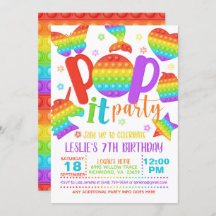 Pop It Party Birthday Invitation - Rainbow