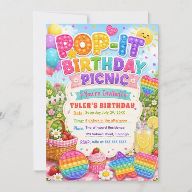 Pop-It Picnic Birthday Party Invitation (Front)