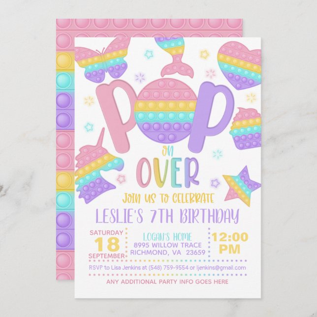 Pop It Pop On Over Party  Invitation - Pastel (Front/Back)