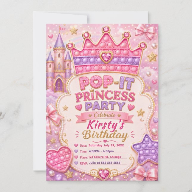 Pop-It Princess Birthday Party Invitation (Front)