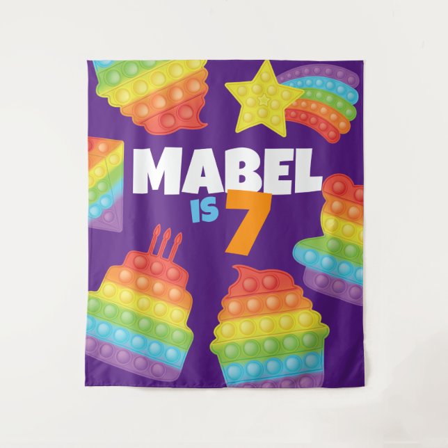 Pop It! | Rainbow Birthday Backdrop Tapestry (Front)