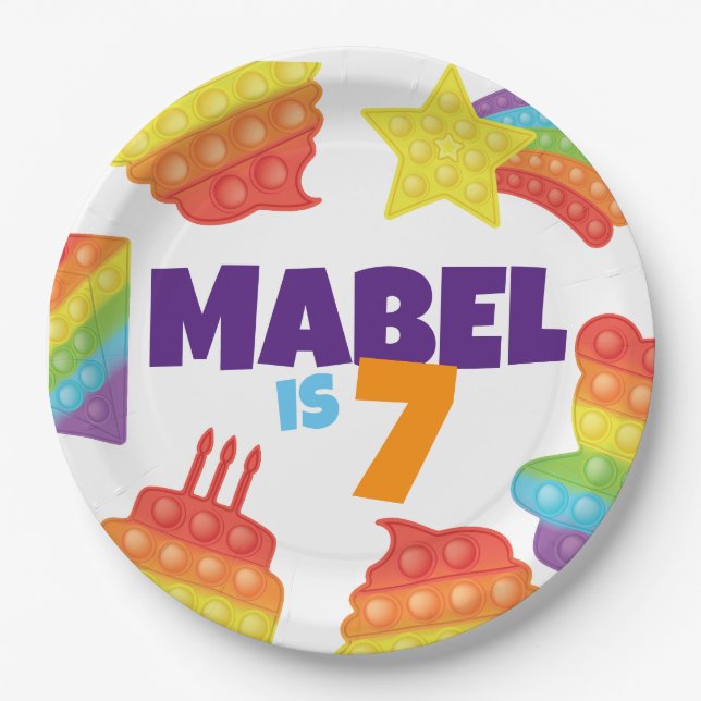 Pop It! | Rainbow Birthday Paper Plate (Front)