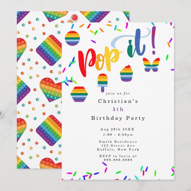 Pop It Toy Rainbow Colours Kids Birthday Party Invitation (Front/Back)