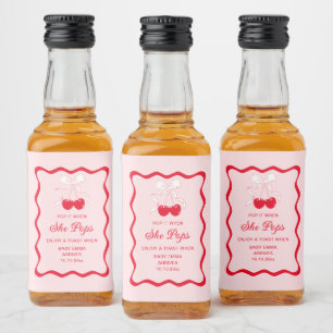 Pop it when she pop Bow Cherry On Top Baby Shower Liquor Bottle Label