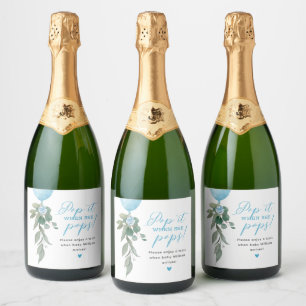 Pop It When She Pops Balloon Greenery Baby Shower Sparkling Wine Label