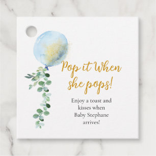 Pop it when she pops blue balloon Eucalyptus Favour Tags