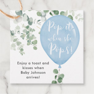 Pop it when she pops blue balloon greenery favour tags