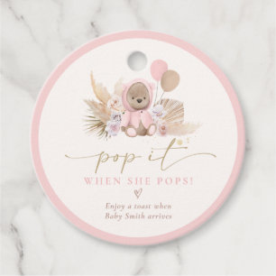 Pop It When She Pops Boho Teddy Bear Baby Shower F Favour Tags