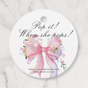 Pop it when she pops! - Bow Floral Baby shower Favour Tags
