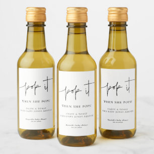 Pop it when she pops Elegant Baby Shower Mini Wine Label