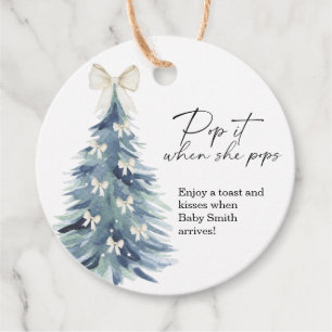 Pop it when she pops elegant Christmas tree bow Favour Tags