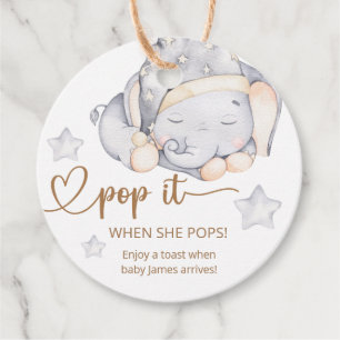 Pop It When She Pops Elephant Baby Shower Favour Tags